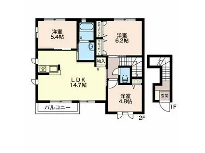 ブルーインパルス(3LDK/2階)の間取り写真