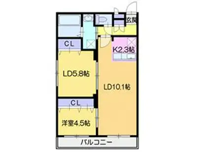 TOMISIA(2LDK/1階)の間取り写真