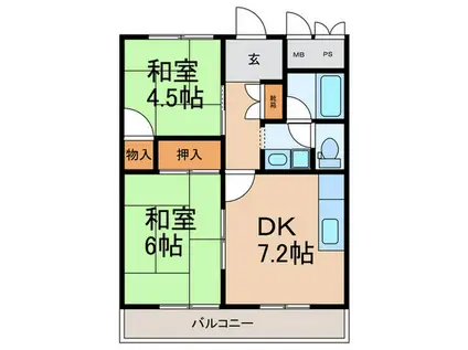 アルパ芦屋1号棟(2DK/5階)の間取り写真