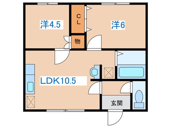 ソレイユ北郷(2LDK/2階)の間取り写真