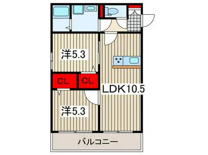 ノーブルヴィラ西大宮(2LDK/1階)の間取り写真