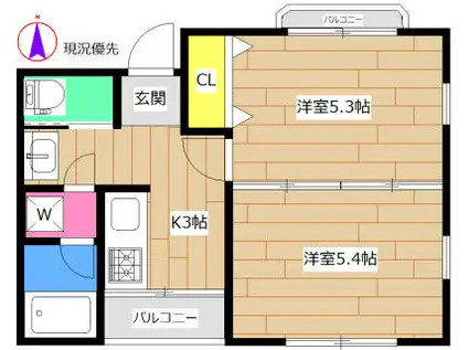 アーバNK(2K/3階)の間取り写真