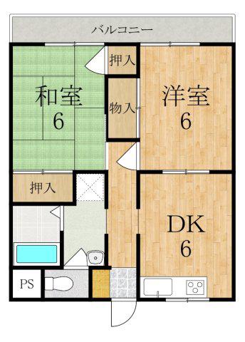 ライズ綾(2DK/3階)の間取り写真