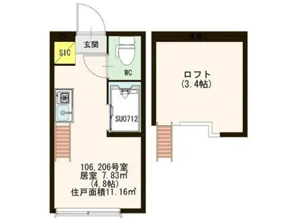 ハーモニーテラス高円寺南(ワンルーム/1階)の間取り写真