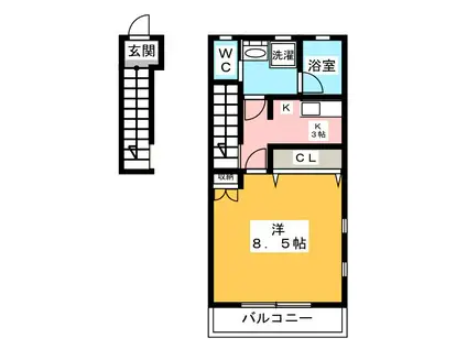 パレットハウス(1K/2階)の間取り写真
