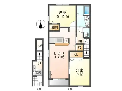 アンジェロゼ B(2LDK/2階)の間取り写真