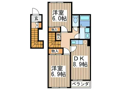 プロニティー・ヒルズ(2DK/2階)の間取り写真