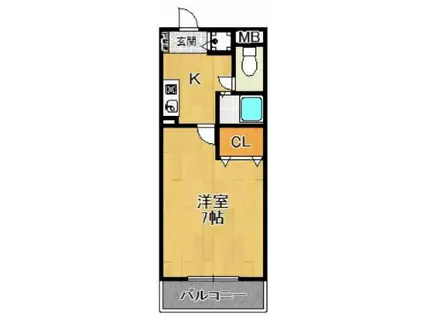 ハートランド甲東園(1K/3階)の間取り写真
