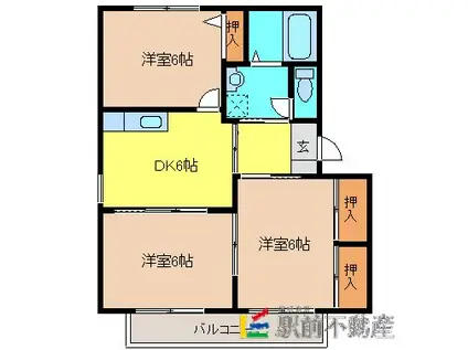 ブルーベリージュンベリー(3DK/2階)の間取り写真