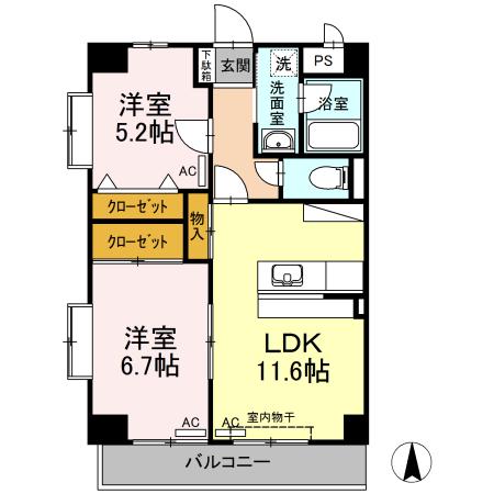 ピュアクレスト(2LDK/3階)の間取り写真