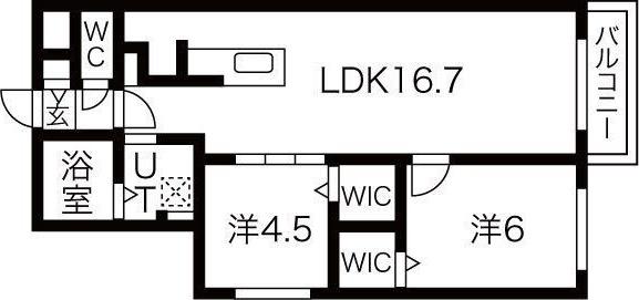 ブランシャールTSCOURT 発寒(2LDK/4階)の間取り写真