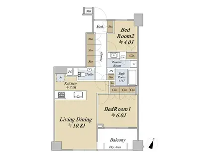 アトラスシティ千歳烏山グランスイート杜ノ棟(2LDK/3階)の間取り写真