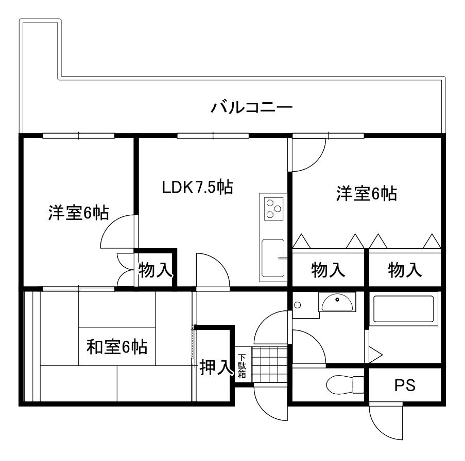グランドール(3LDK/3階)の間取り写真