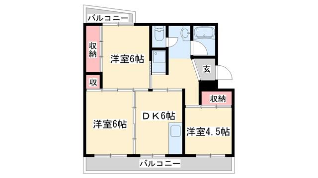 ビレッジハウス志染5号棟(3DK/3階)の間取り写真