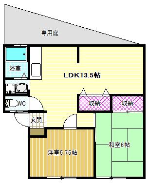 サンビレッジキタイ(2LDK/1階)の間取り写真
