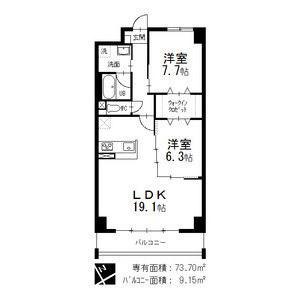 オルソパール伝馬(2LDK/12階)の間取り写真