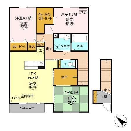 エス プレミアム 京 B(3LDK/2階)の間取り写真