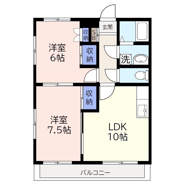 アスキングハイツ(2LDK/2階)の間取り写真