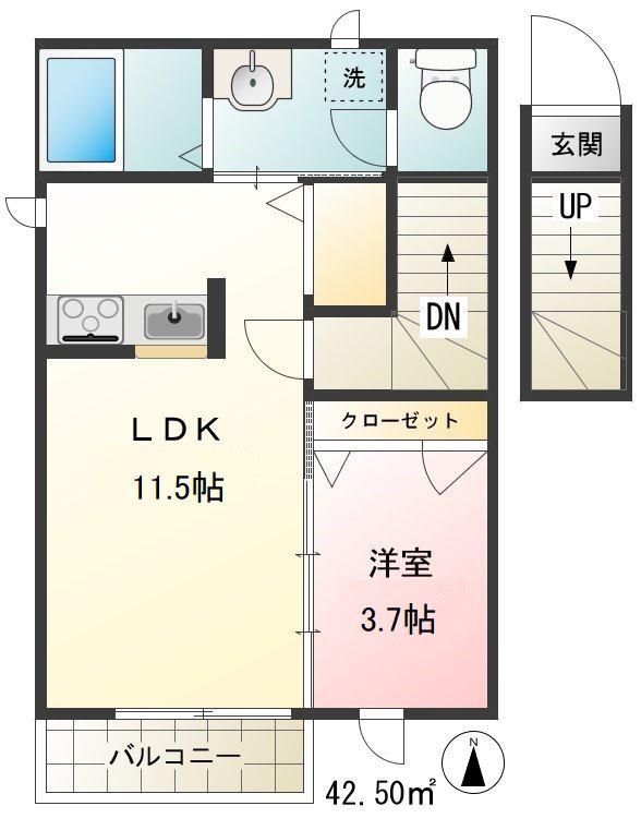 キャトルピエス(1LDK/2階)の間取り写真
