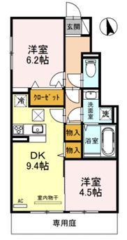 フォーリアB棟(2LDK/1階)の間取り写真