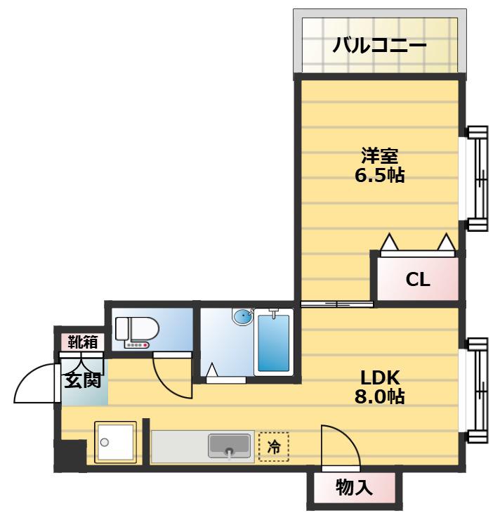 フリックコート深江(1LDK/5階)の間取り写真