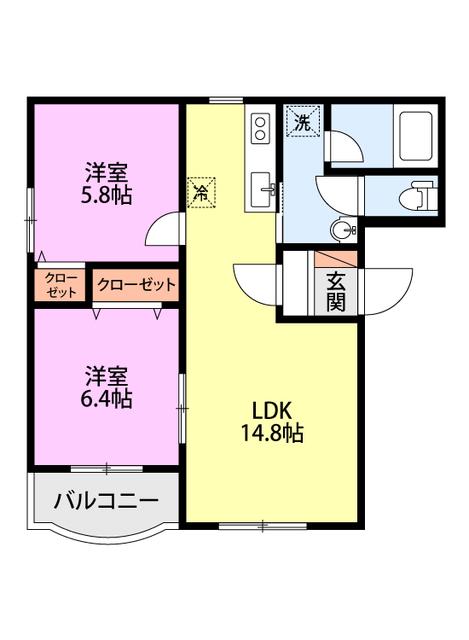 ピュアライフ坂井(2LDK/1階)の間取り写真