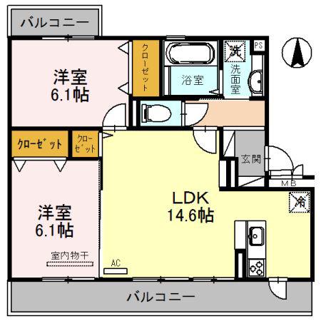 コーポ大安寺II(2LDK/3階)の間取り写真