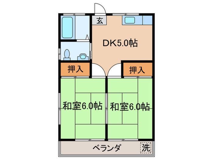 コーポフジ(2DK/2階)の間取り写真