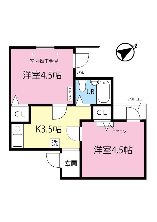 ミングルAP栗谷一番館(2K/3階)の間取り写真