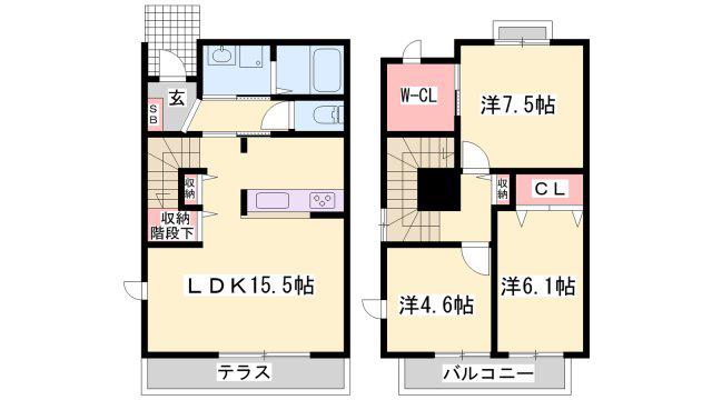 プチウエストIIID・E・F(3LDK/1階)の間取り写真