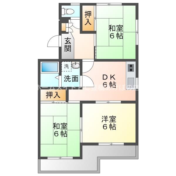 サンアイコート A棟(3DK/2階)の間取り写真