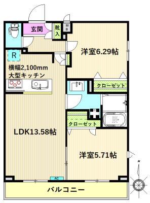 グランレーヴ(2LDK/3階)の間取り写真