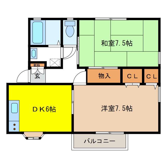 ファイネス山野井A棟(2DK/2階)の間取り写真