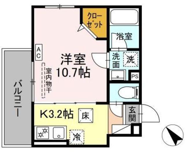 D′BLESS鶴見市場(1K/1階)の間取り写真