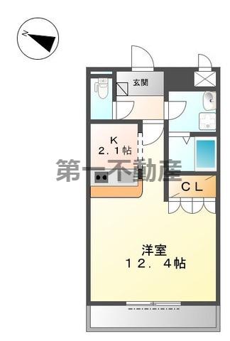 ウィンドヒル(1K/2階)の間取り写真