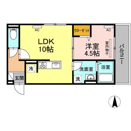 アル・ソーレ沖浜(1LDK/2階)の間取り写真