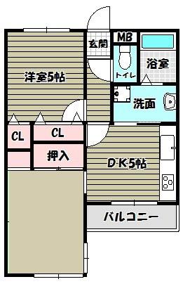 フラワーマンション(2DK/2階)の間取り写真