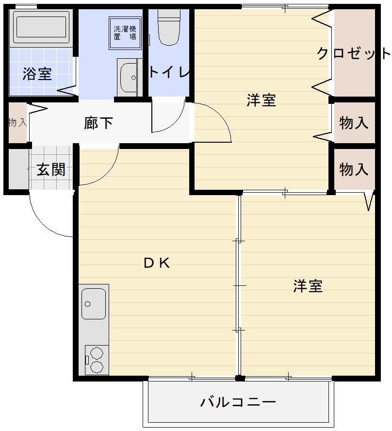 スプランドゥールD(2DK/2階)の間取り写真