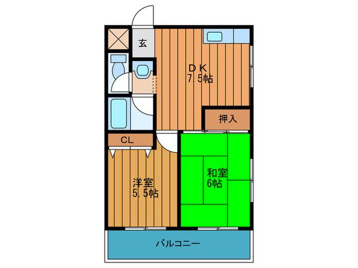 アマポーラ(2DK/2階)の間取り写真