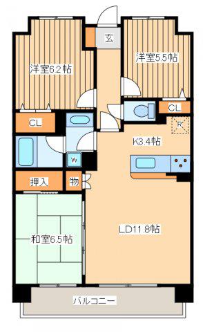 フェアロージュガーデンズ川崎(3LDK/11階)の間取り写真