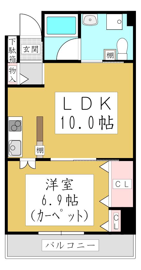 ポムダムール(1LDK/7階)の間取り写真
