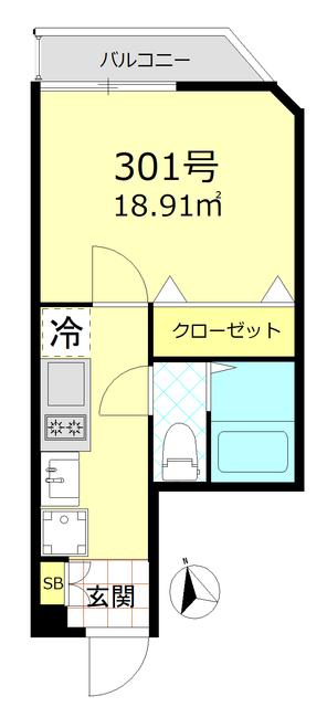ベルエクラ蒲田(1K/3階)の間取り写真