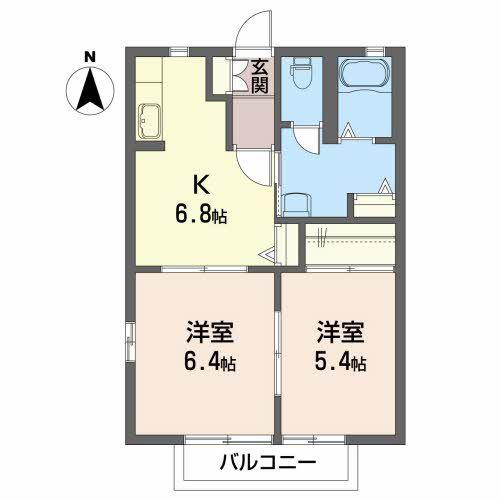 ラフィネコート B(2DK/2階)の間取り写真