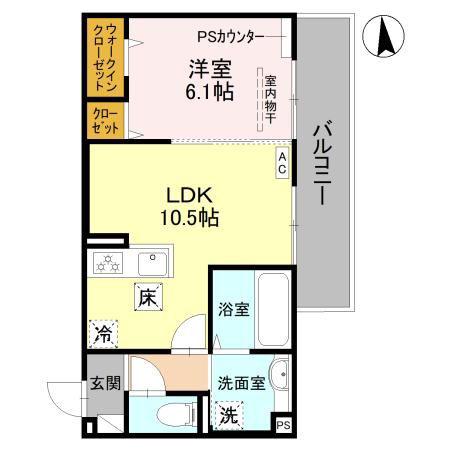 GRAMM竹田B棟(1LDK/1階)の間取り写真