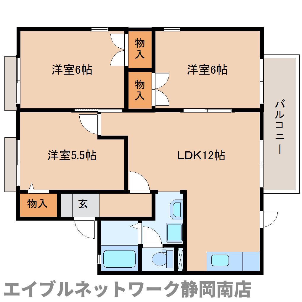 ハイツせみじまB(3LDK/1階)の間取り写真