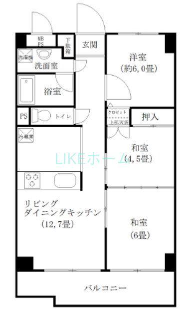 ウィンベルコーラス船橋海神(3LDK/2階)の間取り写真
