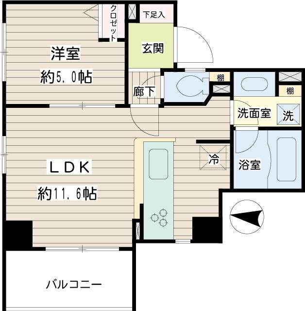 ベイヒルズ鶴見豊岡(1LDK/4階)の間取り写真