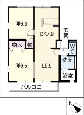 リバーサイドたもの樹II棟(2LDK/2階)の間取り写真