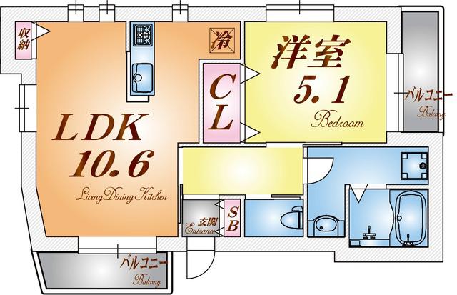 HCフラッツ須磨関守II(1LDK/1階)の間取り写真