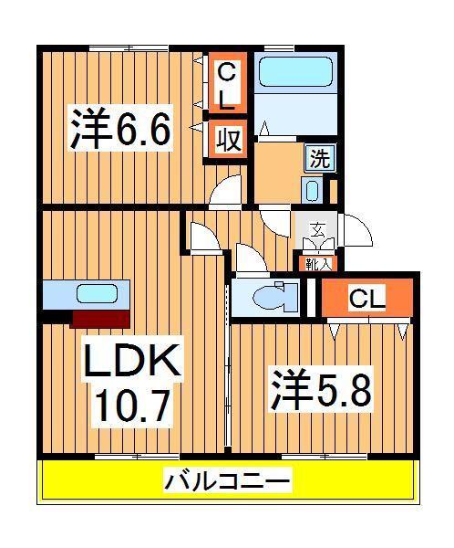 ボヌールおおたかの森Ⅰ(2LDK/2階)の間取り写真